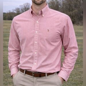-Ralph Lauren New Brick Color Classic Fit Long-Sleeve Oxford Shirt Mens 15/32-33